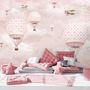 Papier peint panoramique du ciel rose des montgolfières et des avions pour les enfants et les filles