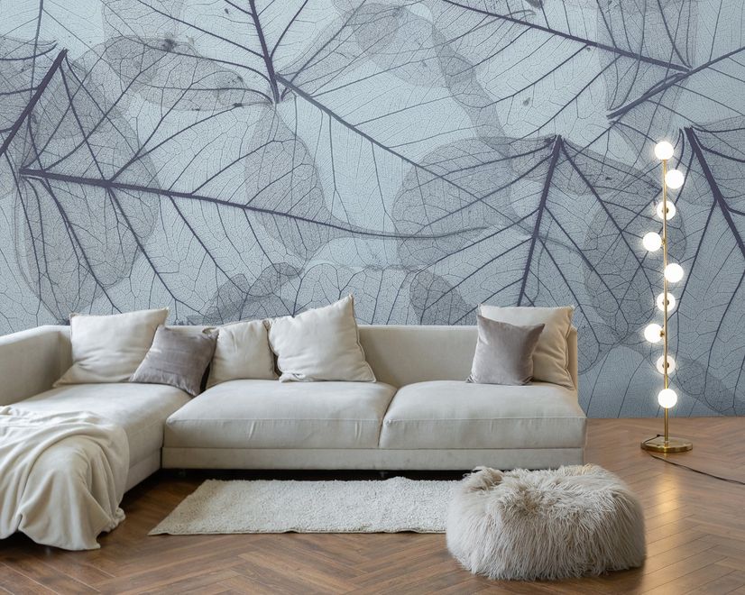 Monochrome Leaf Pattern Wallpaper Mural
