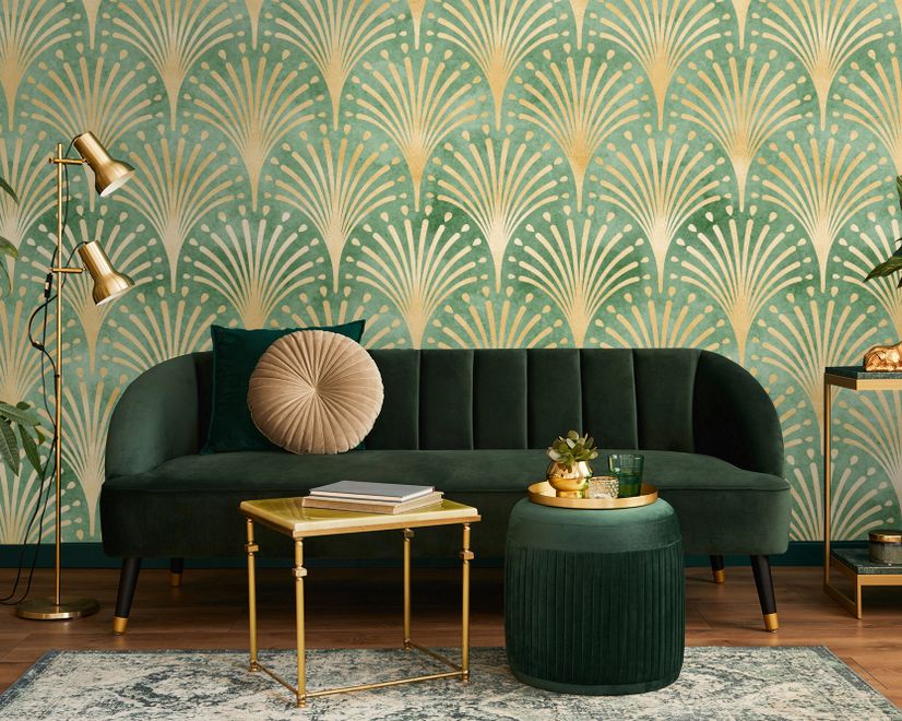 Modern Eau De Nil Art Deco Gold Lines Wallpaper Mural
