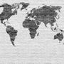 Black White Brick World Maps Wallpaper Mural