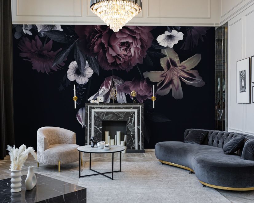 Dark Floral Claret Peony Floral Wallpaper Mural