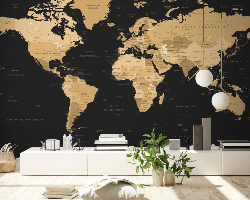 Black Political World Map Wallpaper Mural
