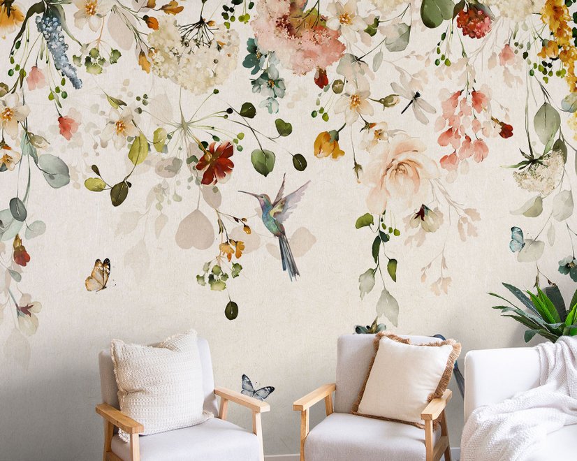 Watercolor Soft Peony Floral Blossom Wallpaper Mural