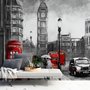 Monochrome Kohle Stadtlandschaft und Roter Bus Fototapete
