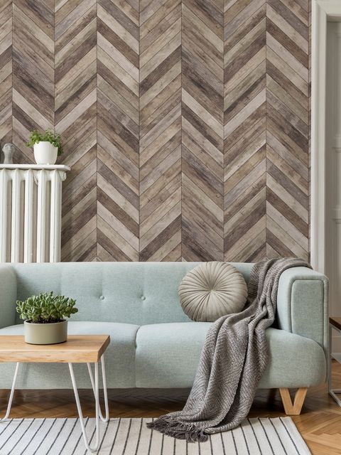 Fototapete mit Chevron-Muster in natürlicher Holzoptik