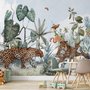 Papier peint forêt aquarelle léopard animaux sauvages enfants