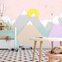 Pink Mountainscape and Hot Air Balloon Wallpaper Mural