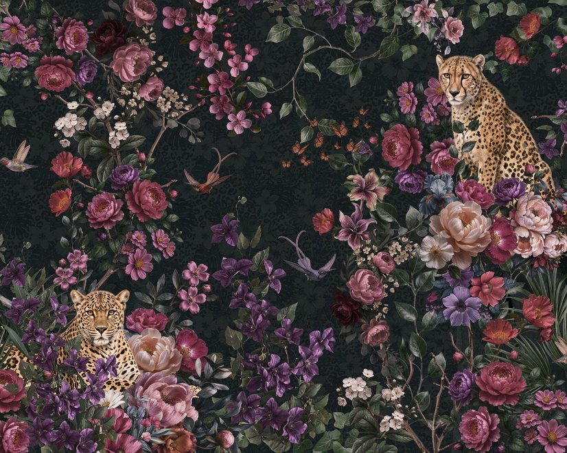 Dunkle Leopard Floral Garten Botanische Fototapete