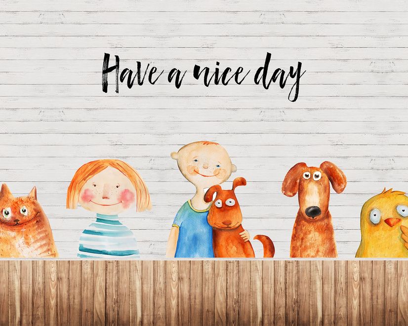Fototapete Kleine Kinder und Hunde
