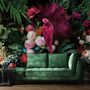 Pink Papagei mit farbenfroher Blumen-Fototapete