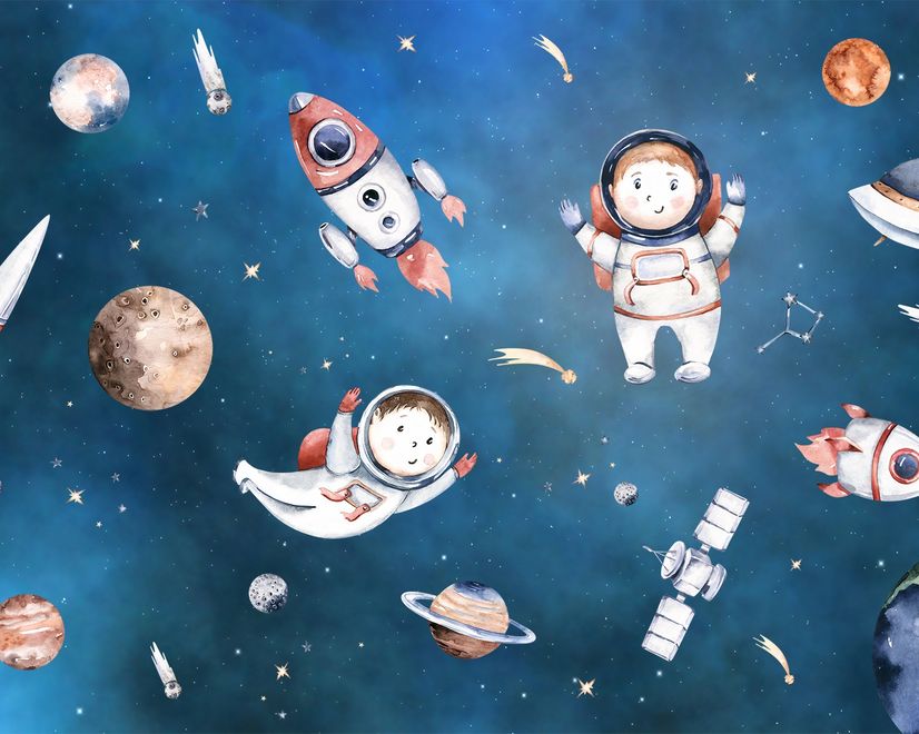 Kids Watercolor Space with Planets Wallpaper Mural