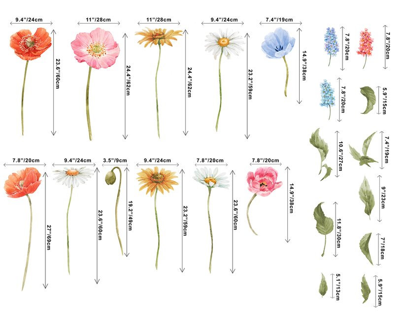 Buntes Wildblumen-Wandtattoo