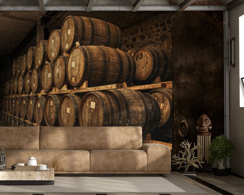Papier peint panoramique tonneaux de bière