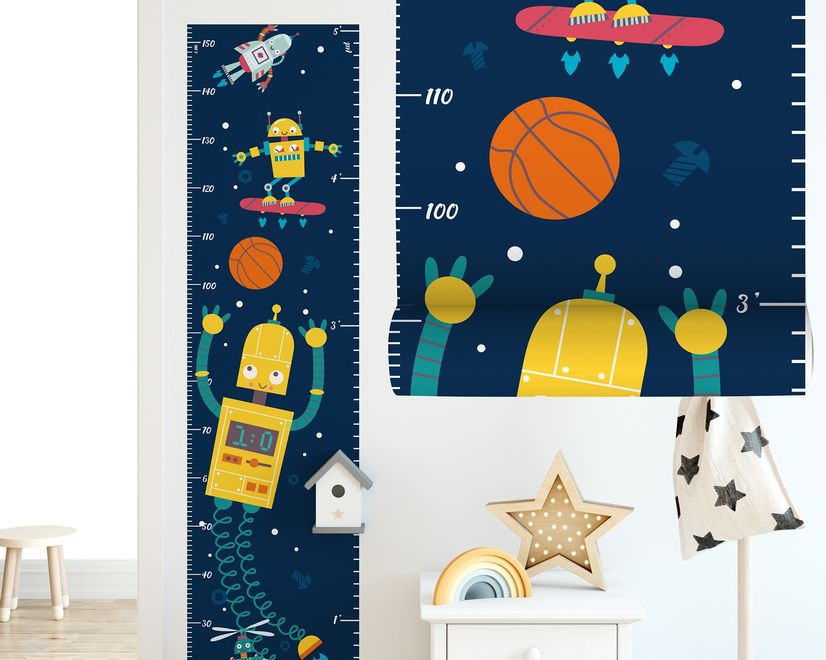Kids Height Ruler with Robots Wall Decal Sticker