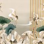 Papier peint oiseaux grue chinois fleurs lotus