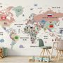 Kids Colorful World Map with Flags Map Wallpaper Mural