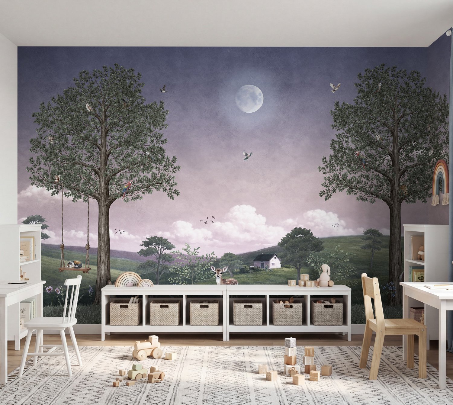 Kids Forest Animals Landscape Wallpaper Mural - Selbstklebende