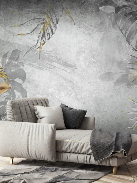 Monochrome Grunge Leaf with Splash Wallpaper Mural