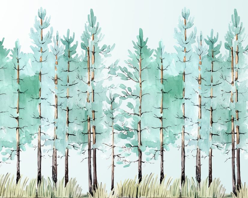 Pine Tree Painting Wallpaper Mural