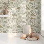 Watercolour fish wallpaper with sage seaweed, coral and starfish on a warm cream background
