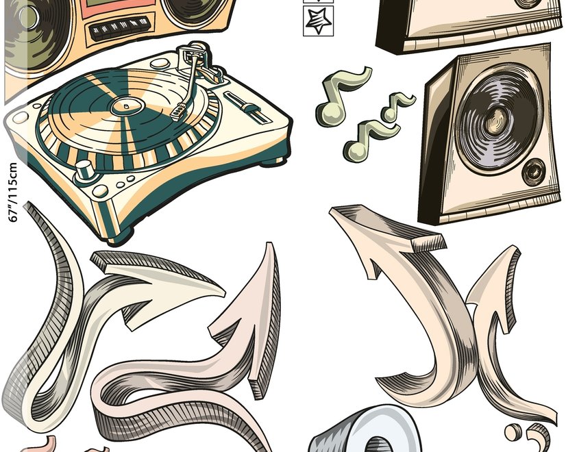 Vintage Music Old Radio and Headphone Wall Decal Sticker