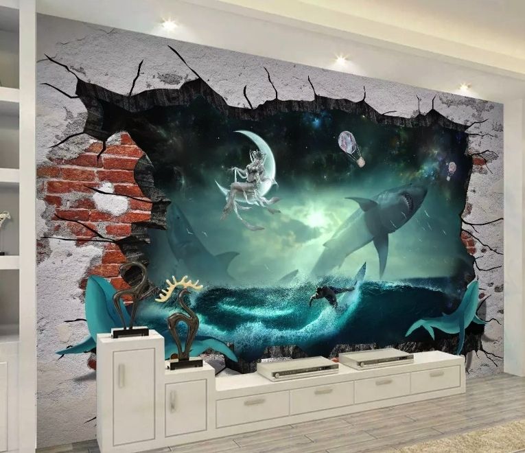 Sea Whales Sharkes Wallpaper Mural