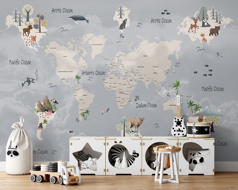 Kids Political World Map Wallpaper Mural