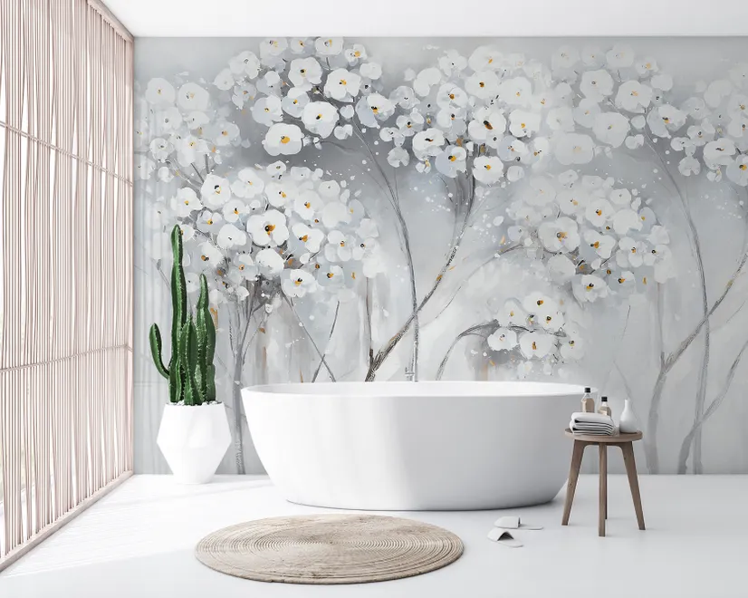 Watercolor Painting White Flowers Wallpaper Mural