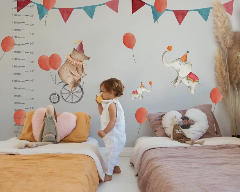 Kids Circus Cartoon Bear and Elephants Wall Decal Sticker