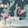 Tropische Bananenblätter mit Rosa Flamingo Fototapete