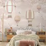 Kids Pink Hot Air Balloon and Cherry Blossom Wallpaper Mural