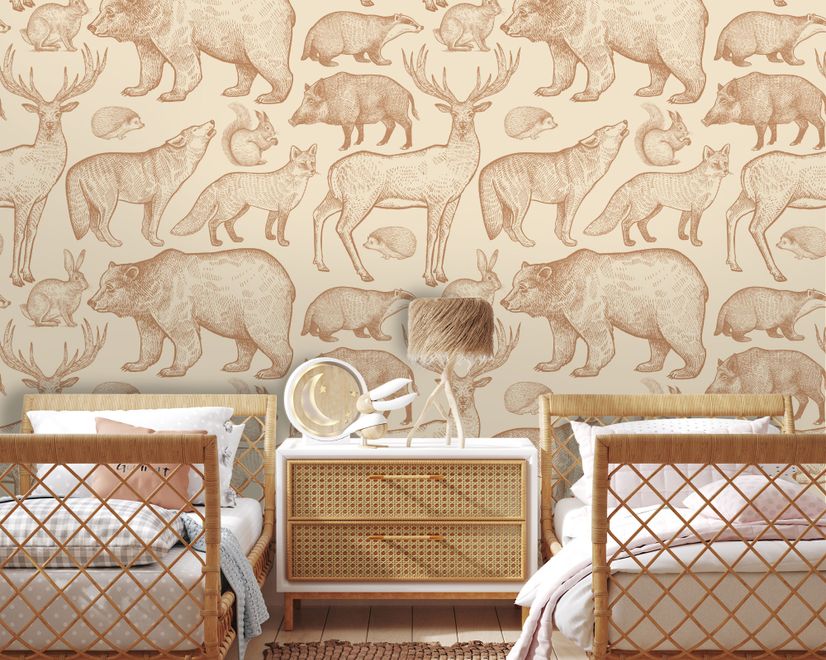 Nordic Animal Drawing for Kids Wallpaper Mural