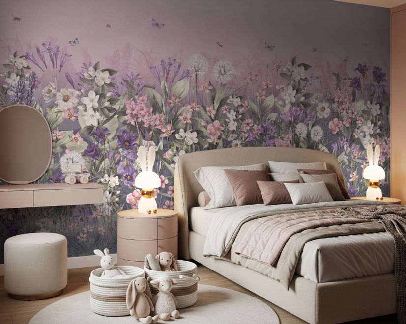 Soft Blooming Floral Meadow  Kids Wallpaper