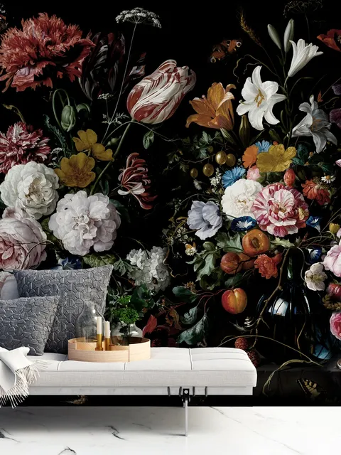 Papier peint panoramique hollandais de fleurs sombres