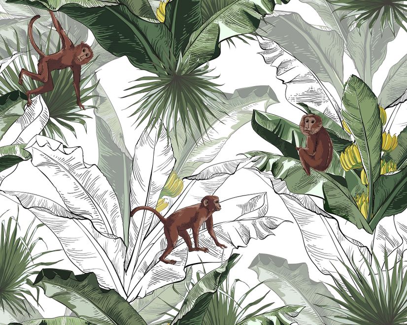 Banana Leaf with Monkey Wallpaper Wallpaper Mural