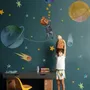 Little Boy with Blue Yellow Stars on the Outer Space with Blue Yellow Stars Wall Decal Sticker