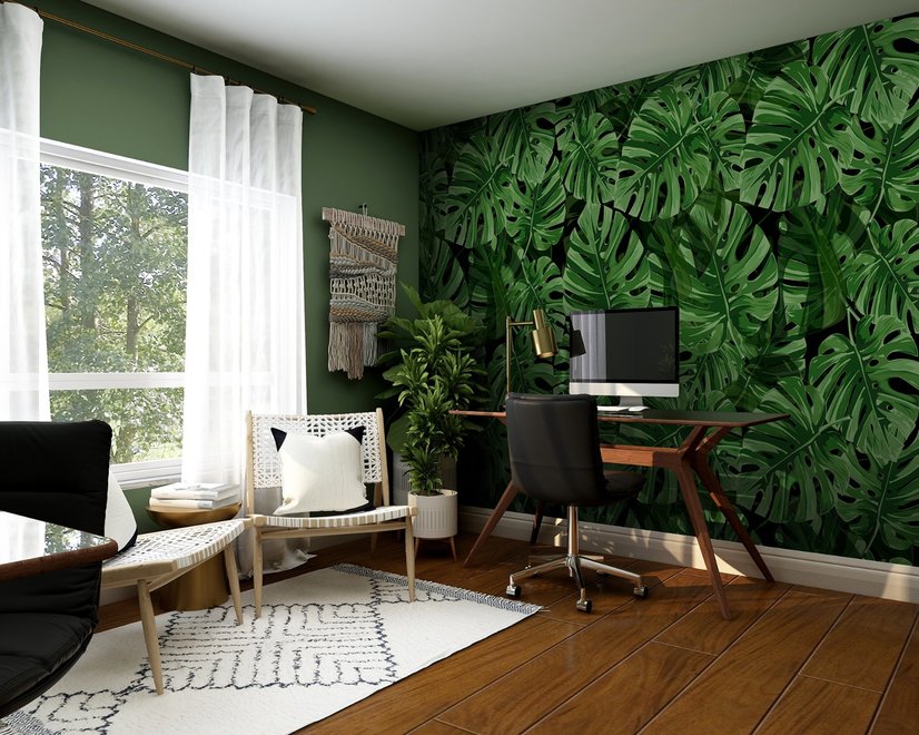 Green Tropical Leaves Wallpaper Mural