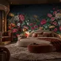 Elegante tropische botanische Blumen- und Leoparden-Fototapete