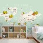 Kids World Map with Cartoon Animals Wallpaper Mural