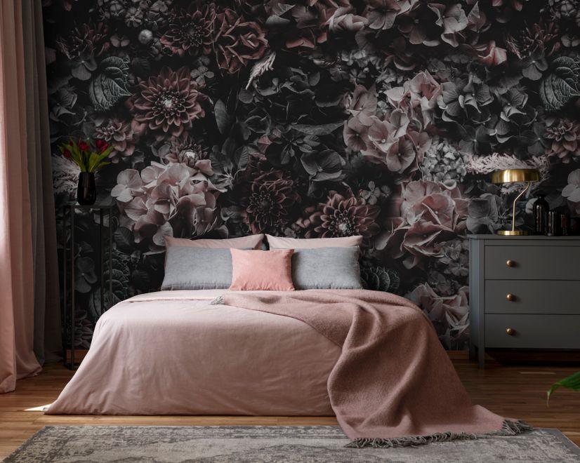 Dark Floral Hydrangea Wallpaper Mural