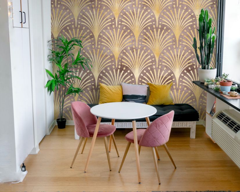 Modern Eau De Nil Art Deco Gold Lines Wallpaper Mural