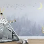 Monochrome Night Forest and Birds Wallpaper Mural