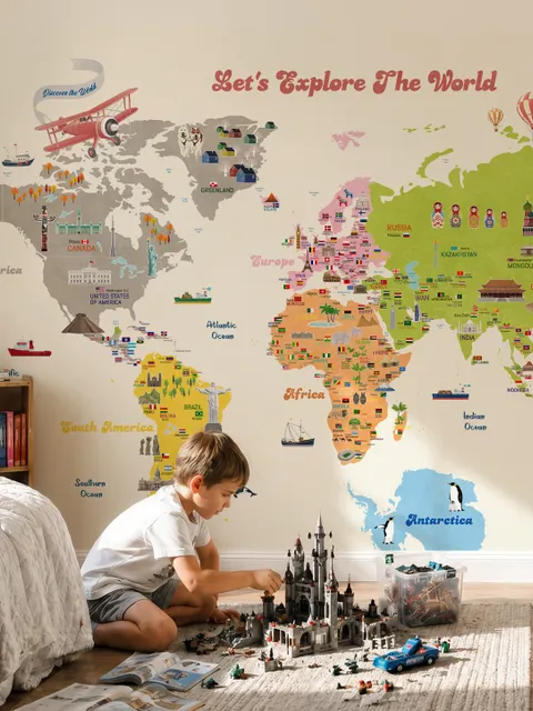Kids Colorful Educational World Map Wallpaper