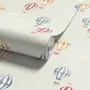 Watercolor blue wallpaper with hot air balloons, cream clouds and peach stars on pale sage green