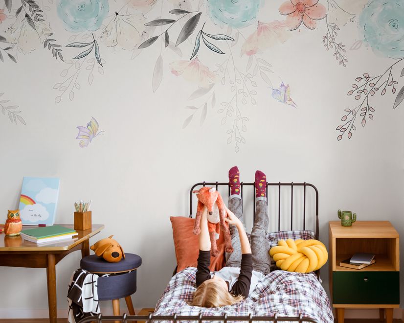 Vintage Soft Blue Vine Flowers Wallpaper Mural