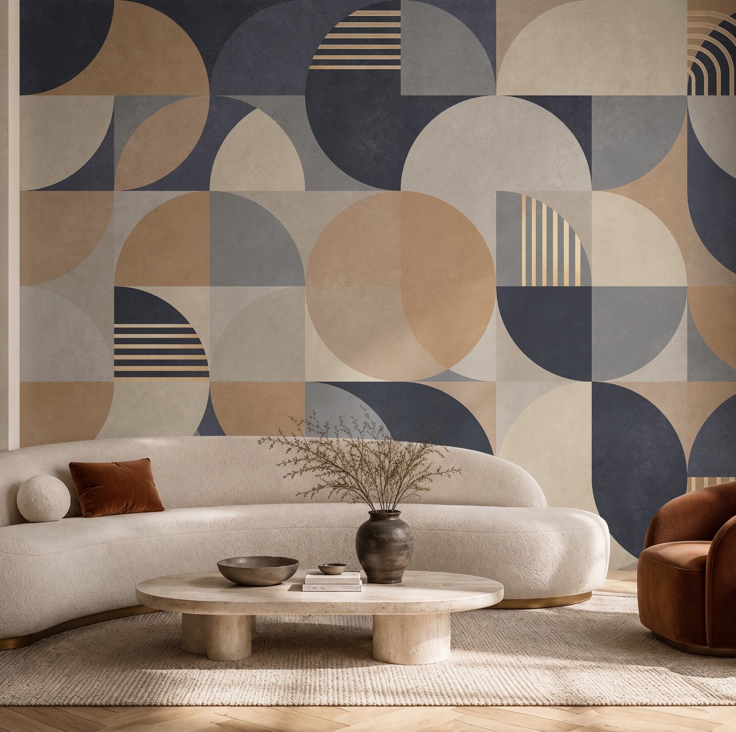Retro Abstract Geometric Shapes Wallpaper Mural - Peel and Stick
