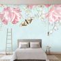 Pink Floral and Yellow Butterfly Wallpaper Mural