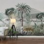 Papier peint paysage exotique vintage avec animaux sauvages