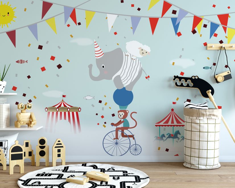 Colorful Circus with Animals Wallpaper Mural