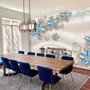 Papier peint panoramique bleu diamant avec feuilles Swarovski